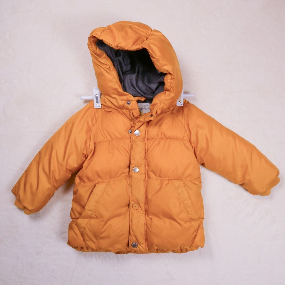 ZARA Baby Yellow Puffer Jacket Size 92cm 18-24mo Fleece Lined Hooded Winter Coat